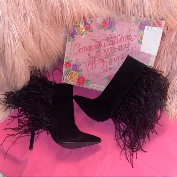 Jeffrey Campbell Ostrich feather leather suede Vain stiletto boots highheels 7.5 - Picture 3 of 13